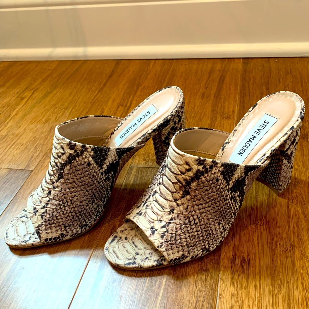Steve Madden Snake Skin Open Toe Block Heels